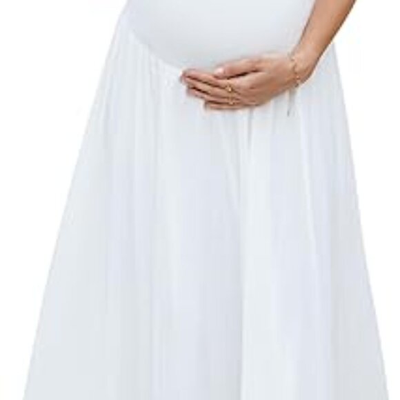 OUGES Women's 2025 Off The Shoulder Mesh Maxi Maternity Dress for Photoshoot - Picture 6 of 6